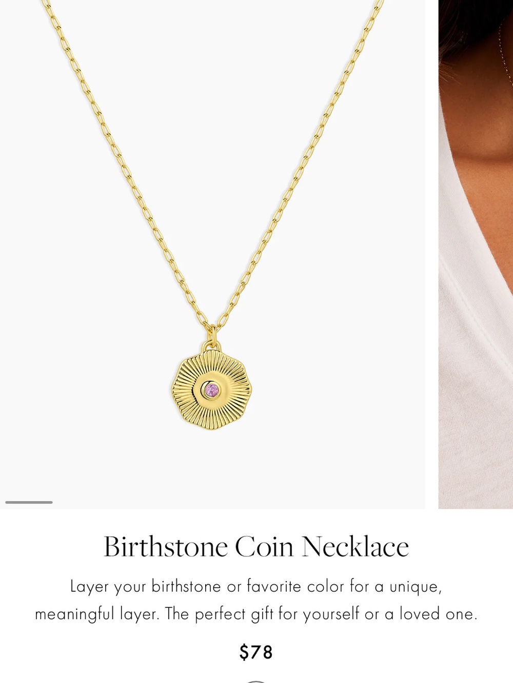 Gorjana Gold Birthstone Coin Necklace with purple Stone